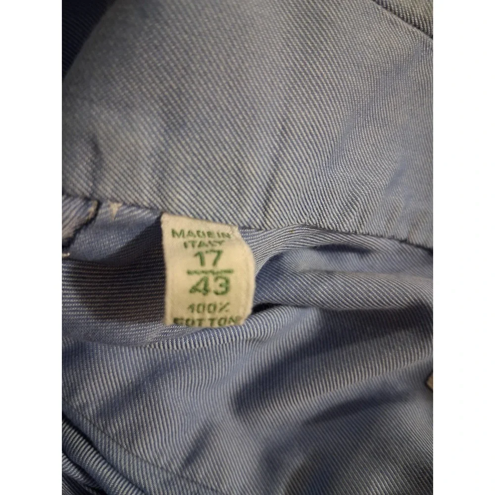 Borrelli Bergdorf Goodman Light Blue Twill French Cuff Dress Shirt Italy 17 43